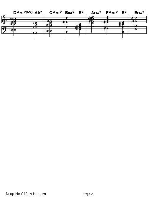 Drop Me Off In Harlem, p2: Page 2 of the score for the chord progression of "Drop Me Off In Harlem".