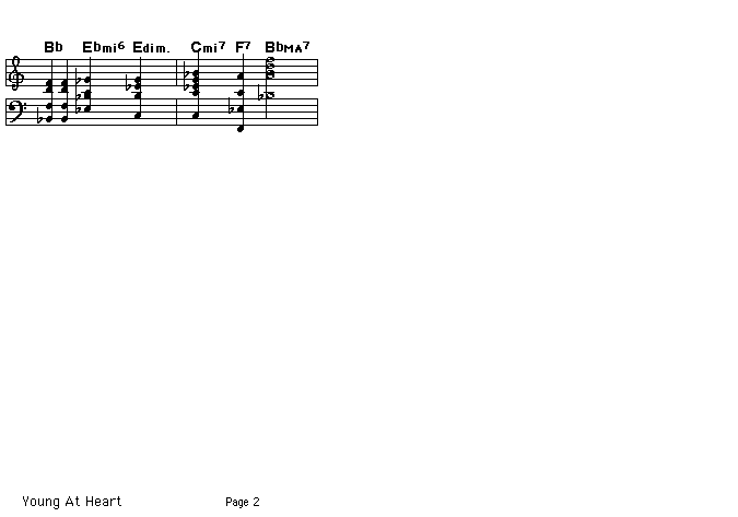 Young At Heart, p2: Page 2 of the score of the chord progression of Carolyn Leigh's "Young At Heart".