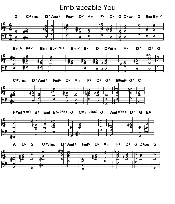 Embraceable You, p1: GIF image of page 1 of the score of the changes of George Gershwin's "Embraceable You".