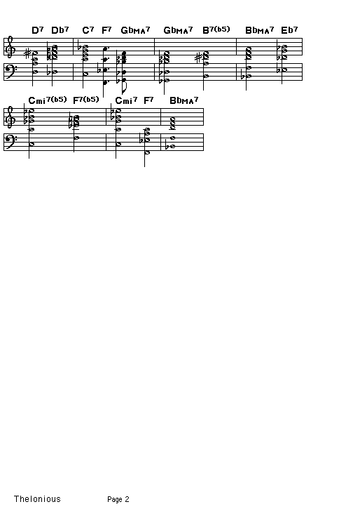 Thelonious, p2: Page 2of the score for the chord sequence of Thelonious Monk's tune "Thelonious".