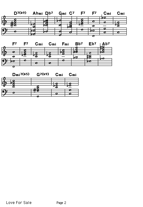 Love For Sale, page 2: Gif rendering of page 2 of the chord progression of Cole Porter's "love For Sale".