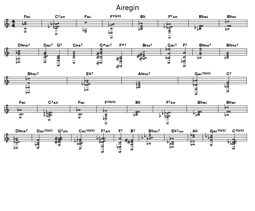 Airegin score: GIF rendering of the score for the chord progression of Sonny Rollins' "Airegin".